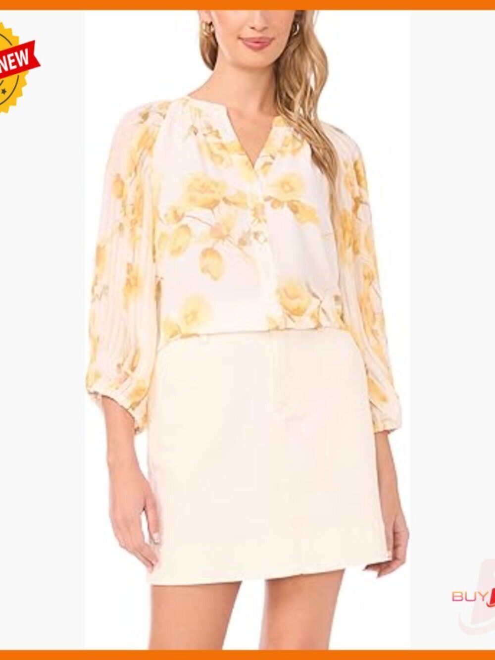 Pleated Raglan Sleeve Button Down Blouse Regular Fit Polyester